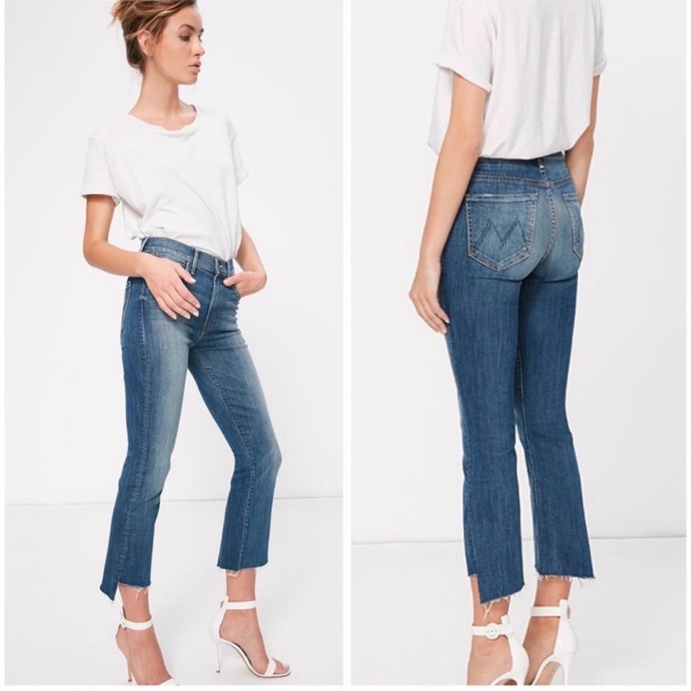 MOTHER Cropped Fray Hem Blue Denim Jeans